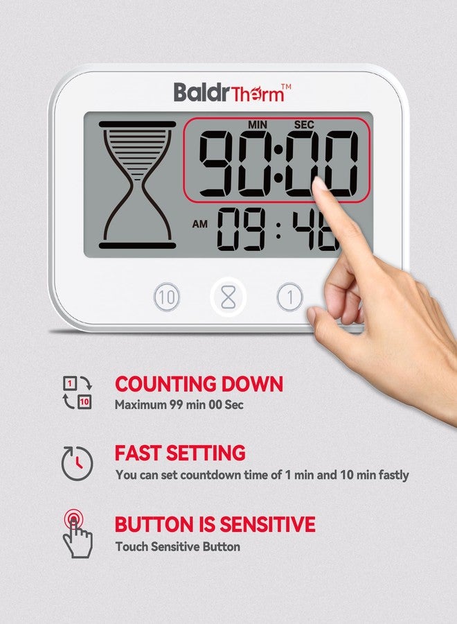 مؤقت رقمي من Baldrtherm، يعمل كمؤقت تنازلي، وساعة توقيت، ومقياس رطوبة وحرارة. مقاوم للماء بمعيار IP67، آمن للاستخدام في المطبخ والحمام. (أبيض) - Image 5